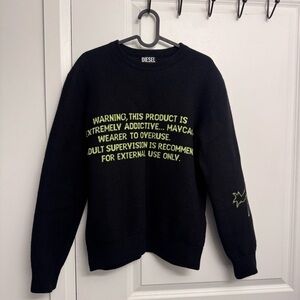Diesel Black Crewneck Sweater with Green Text